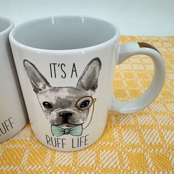 French Bulldog His Hers "Life is Ruff / Ruff Life" Coffee Mugs Valentine's Day - Picture 4 of 8